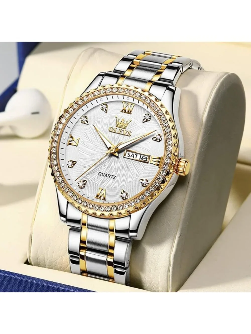 Mens Silver Gold Big Dial Analog Quartz Stainless Steel Relojes Waterproof Watch